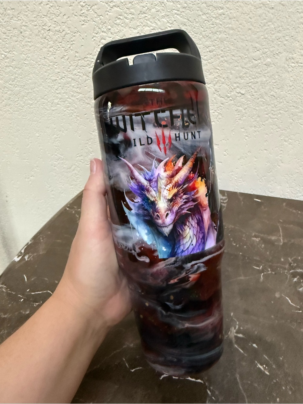 The Witcher Marble Tumbler Cup 30 oz Clip Mate Flip Top Hydro Bottle Handmade